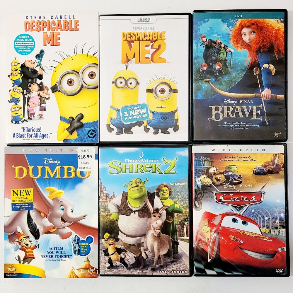 Movie Bundle Despicable Me & Me 2 Shreck 2 Disney Brave, Dumbo & Cars
